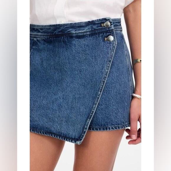 Madewell Women's Blue Denim Micro Mini Wrap Skort 100% Cotton Size 28 - Picture 2 of 10